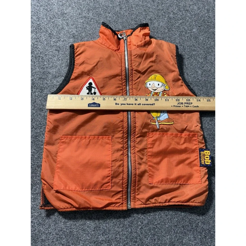 Vintage Y2K Bob The Builder Orange Construction Vest 5 Blue Fleece Interior Rare